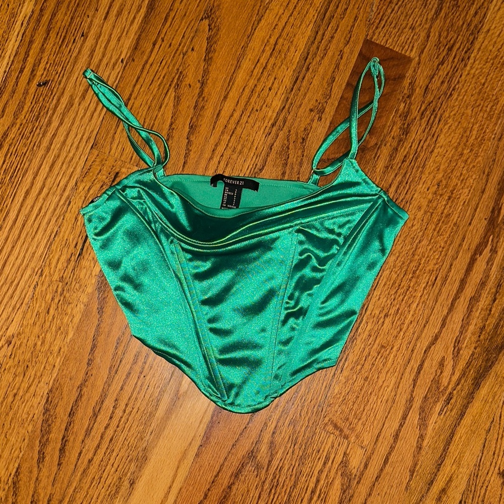 Forever 21 Green Satin Crop Top